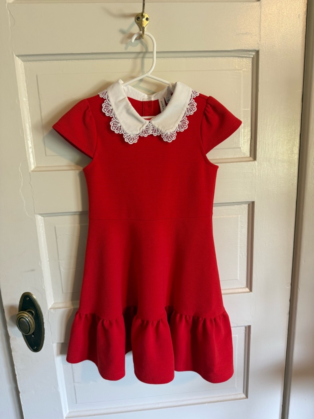 Janie and Jack Red Fit-and-Flare Dress with White Lace Collar